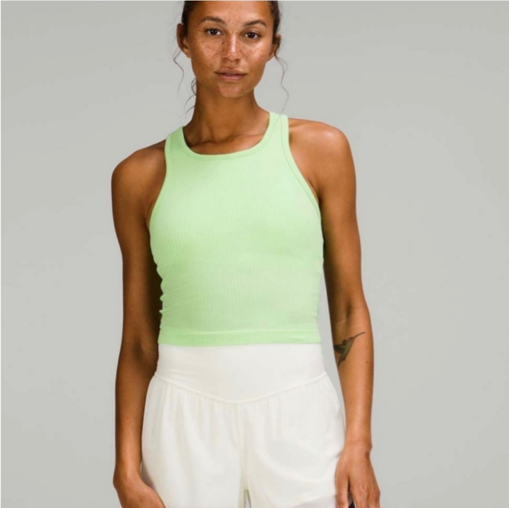 Lululemon Ebb to Street Cropped Racerback Tank Top Scream Green Light Size 12